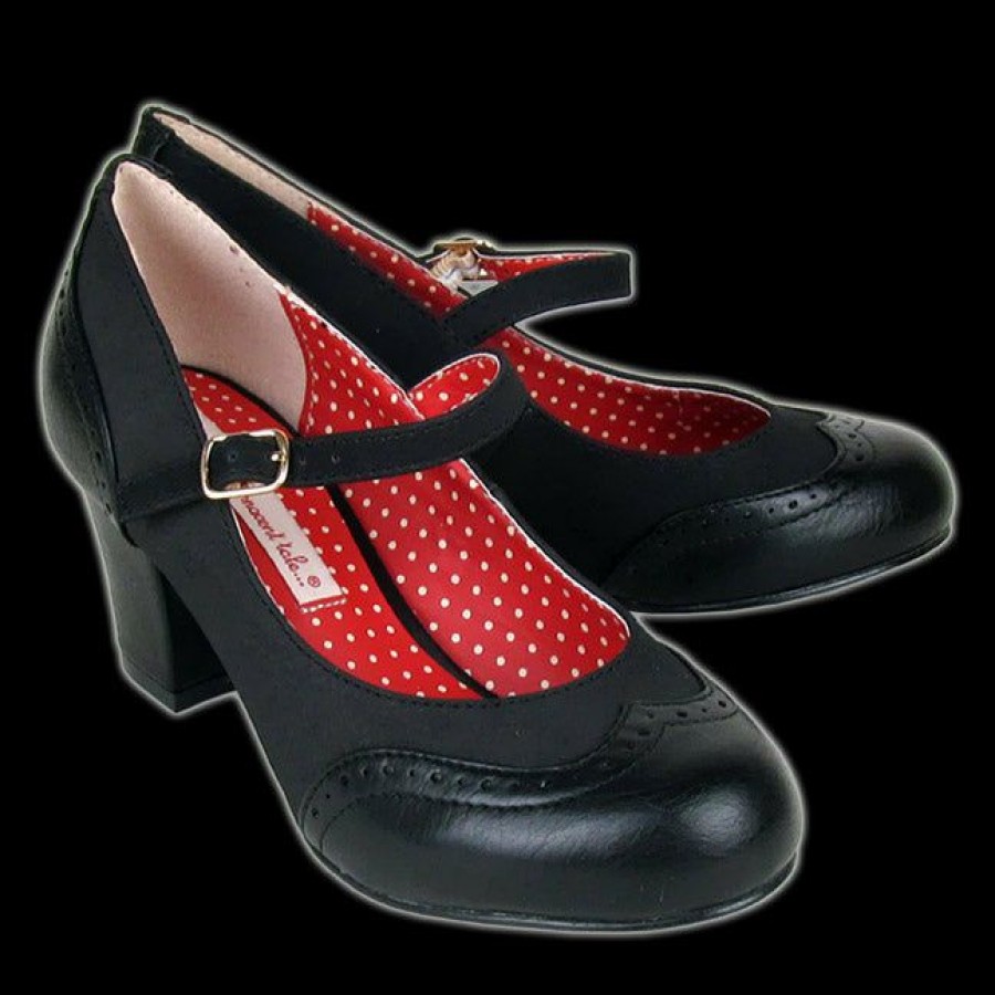 Shoes & Boots *  Bait Footwear Bait Regina Black Wingtip Heel Shoe <  Maritoutlet